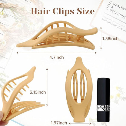 French Flat Hair Clips for Women - 6Pcs Flat Hair Claws for Thin Thick Hair Strong Hold No Slip Grip Hair Claw Clips for Women Girls (Matte Bright color(L:4.6 IN, W:1.97IN))