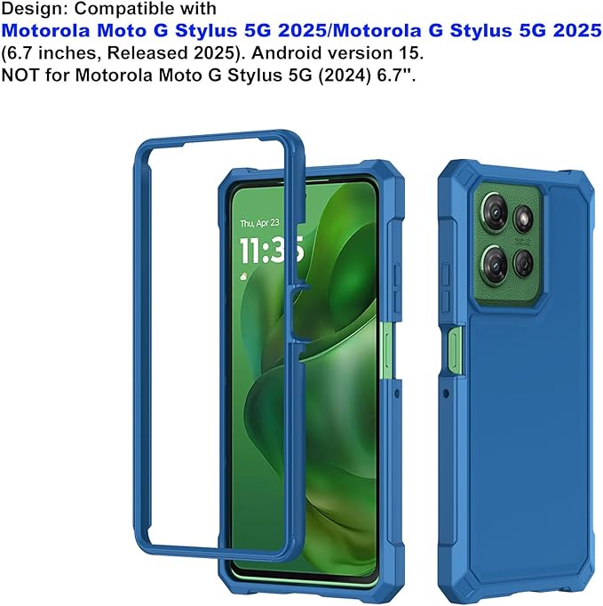 Ailiber for Motorola Moto G Stylus 5G 2025 Cell Phone Case, Moto G Stylus 2025 Screen Protector, Dual Layer Protective, Shockproof Corner TPU Bumper, Slim Silicone Heavy Duty Cell Phone Cover-Blue