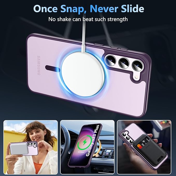 OWKEY for Samsung Galaxy S23 Plus Case 6.6'', Magnetic S23 Plus Case Compatible with Magsafe, [Military Grade Shockproof] Translucent Back Slim Bumper Cover Phone Case Galaxy S23 Plus case, Purple