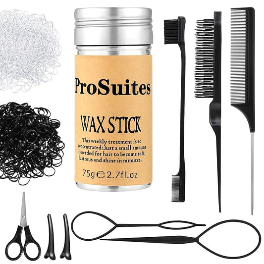 1000pcs Hair Rubber Bands Elastic Hair Ties with Hair Wax Stick, Slick Back Hair Brush,Rat Tail Comb for Women, Men and All,Curly Hair,Straight Hair