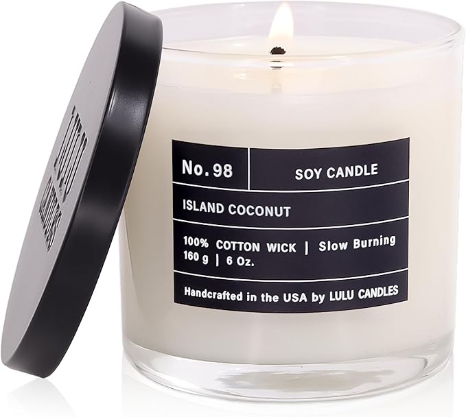 Lulu Candles | Island Coconut | Luxury Scented Soy Jar Candle | Hand Poured in The USA | Highly Scented & Long Lasting (6 Oz.)