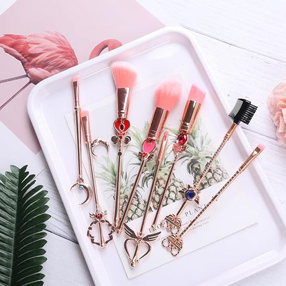 Makeup Brushed Set 8PCs Sailor Moon Magical Girl Golden Cosmetic Brush Tool Pink Eyeshadow Brushes Eyeliner Eyebrow Essential Cosmetic Brush Kits