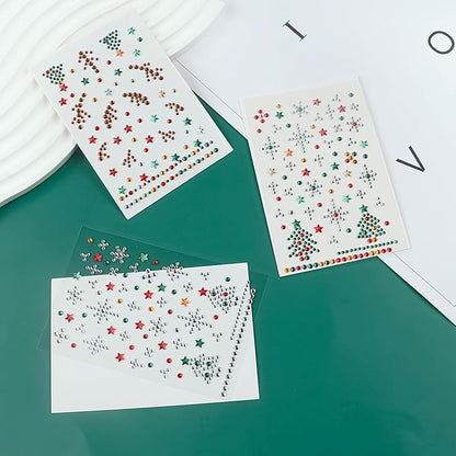 3 Sheet Christmas Face Gems Hair Gems, Self-Adhesive Face Jewels Eye Jewels Rhinestones DIY Face Gems Stick on, Halloween Makeup Gems Rave Accessories for Face Eyes Body Makeup, Crafts