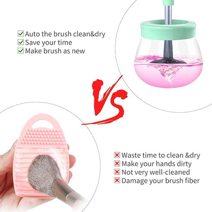 Senbowe Upgraded Makeup Brush Cleaner and Dryer Machine, Super-Fast Electric Brush Cleaner Machine with 8 Size Rubber Collars, Automatic Brush Cleaner Spinner Makeup Brush Tools