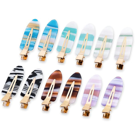 No Crease Creaseless No Bend Hair Clips For Styling Non Slip Flat Clips For Makeup Hair Accessories For Women,Blue Khaki 12PCS