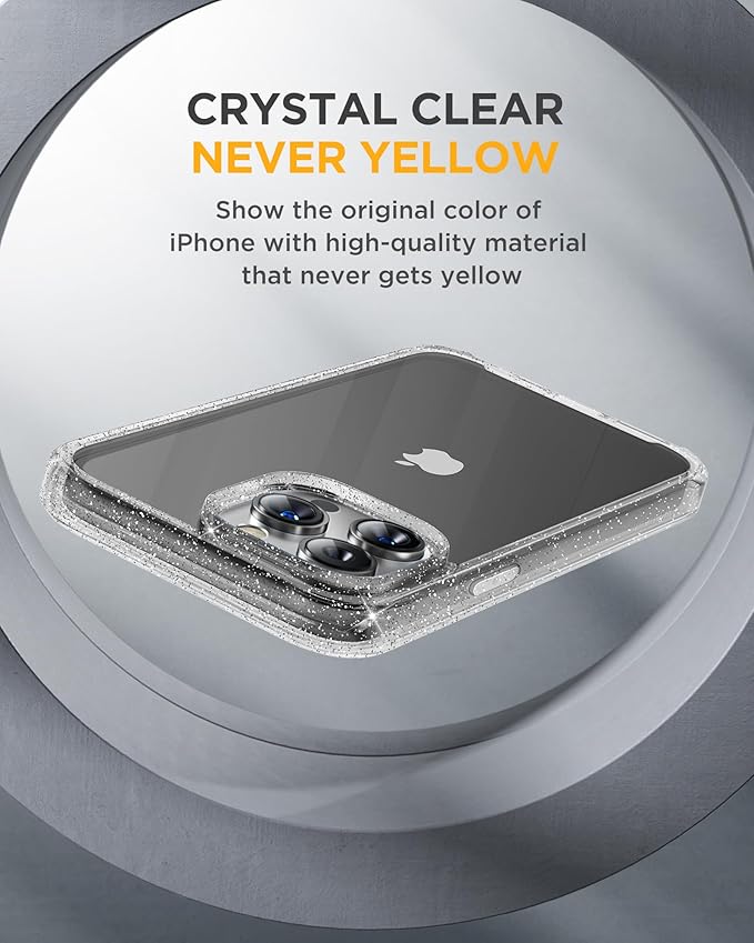 Miracase for iPhone 15 Pro Case Full-Body Built-in Glass Screen Protector& Camera Protector, Military Drop Proof 15 Pro Phone Cover 6.1 inch, Clear Glitter