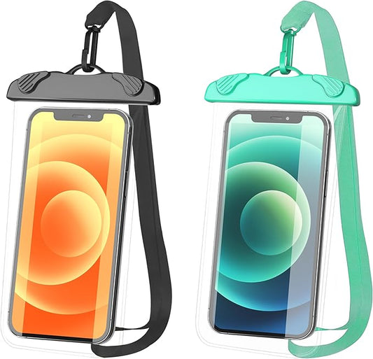 2-Pack Waterproof Phone Pouch, 100% Waterproof Phone Case, Cellphone Dry Bag with Lanyard for iPhone 15 14 13 Pro Max Plus, Samsung, Pixel and Up to 7.7" - Beach Cruise Snorkeling Essential