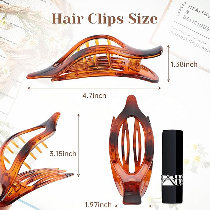French Concord Hair Clips Claw - 6Pcs Side Slid Flat Hair Clips for Volume Strong Hold No Slip Grip Hair Claw Clips for Women Girls Thick Thin Hair (Transparent(L:4.6 IN, W:1.97IN))