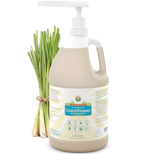 Organic Conditioner - Hypoallergenic, Chemical-Free, Sulfate Free Natural Conditioner for Dry or Damaged Hair, Raw Probiotic Hydrating Soapberry Formula, Gallon, Lemongrass