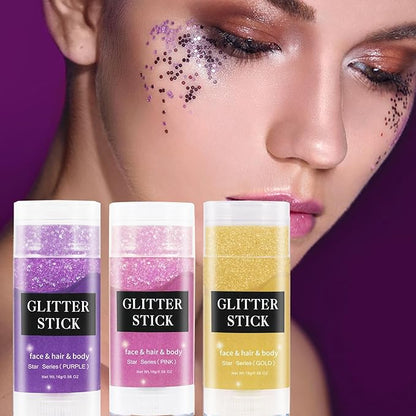 MEICOLY Purple Face Body Glitter Stick,Mardi Gras Outfit for Women,Mardi Gras Accessories,Waterproof Chunky Glitter Makeup for Face/Body/Hair/Eyes,Mermaid Glitter Face Paint,Body Glitter for Women