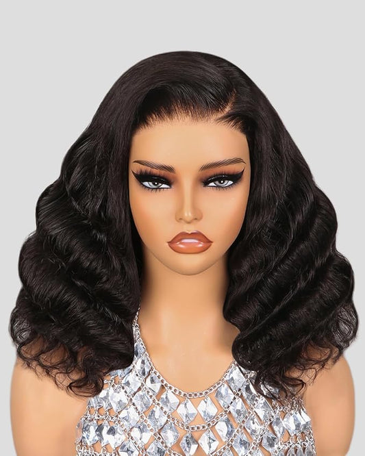 6x5 Bob Wig Human Hair Upgraded Wear and Go Glueless Wigs Loose Curly Bob Wig Pre Cut Lace Closure Wig Pre Plucked Bleached Tiny Knots Bob Wig 14 Inch