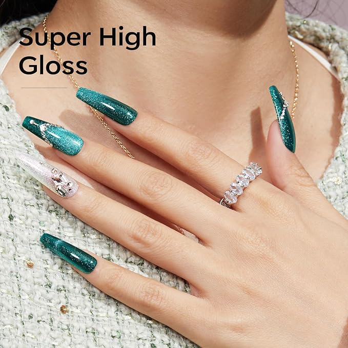 modelones Gel Nail Polish Set 2 PCS 15ML White Green Cat Eye Gel Nail Polish Glitter Holographic Shimmer 9D Cat Eye Gel Polish With Magnet Soak Off Led Nail Art Gel DIY Salon Gift For Women Girl