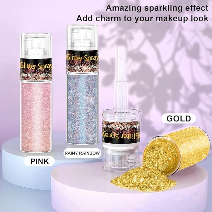 Hair and Body Glitter Spray, 1PC Gold Glitter Hairspray Dry Powder Makeup for Clothes, Festival Rave Prom Loose Sparkle Powder,Holographic Ultra Fine Resin Glitters for Crafts,10g (Gold)