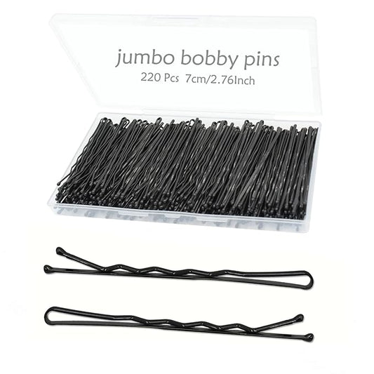 220pcs Large 2.76-Inch Bobby Pins for Women, Super Grip Black Hair Clips with Box - Reusable Non-Slip Pins for Thick, Long Hair