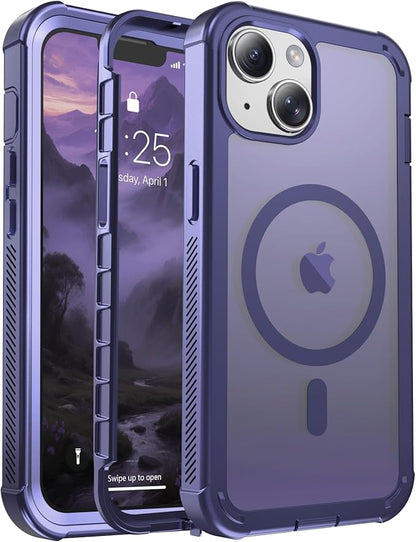 for iPhone 13 case, with [Compatible with MagSafe][Military Grade Drop Protection][Heavy Duty Protection][Non-Slip][Shockproof] with 2-Layer Durable Bumper Phone Case 6.1''-Dark Purple