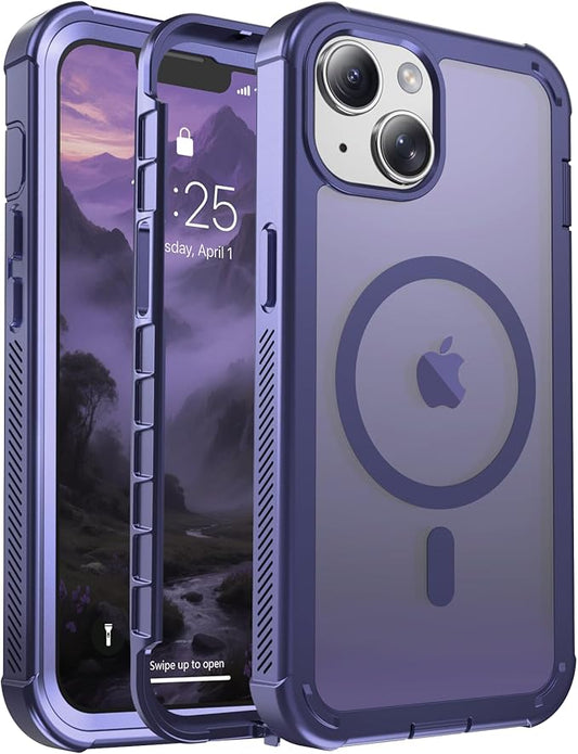 for iPhone 13 case, with [Compatible with MagSafe][Military Grade Drop Protection][Heavy Duty Protection][Non-Slip][Shockproof] with 2-Layer Durable Bumper Phone Case 6.1''-Dark Purple
