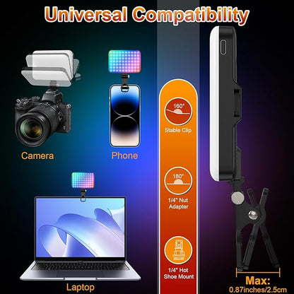 Hagibis RGB Video Light, 360° Full Color Selfie Light LED Camera Light with 3 Cold Shoe Mounts/CRI 97+/20 Scene Modes/2200mAh Rechargeable Portable Phone Light Photography Selfie Lighting