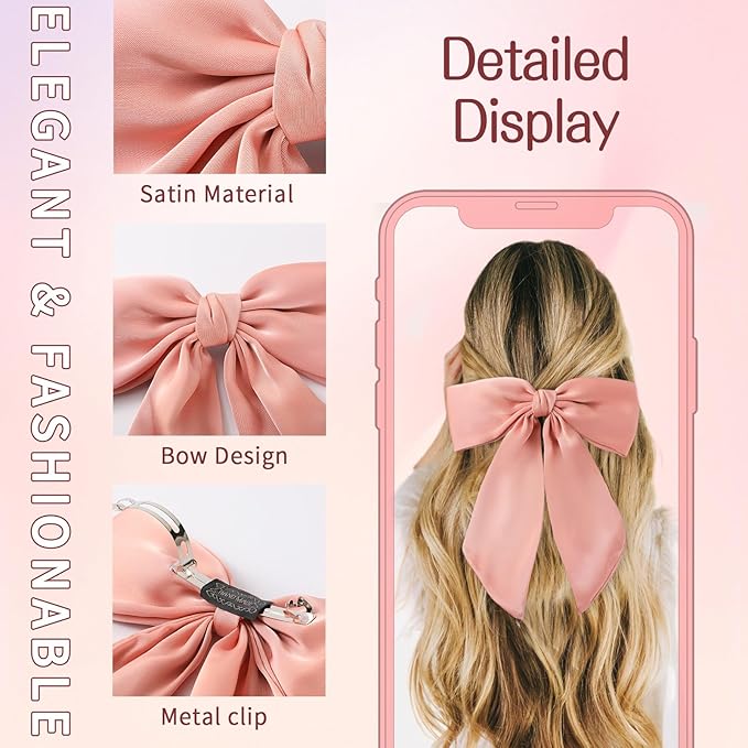 6 PCS Hair Bows for Women, Big Bow Hair Clips for Girls, Silky Satin Hair Bow Clips Oversized, Large Cute Aesthetic Hair Accessories Gifts