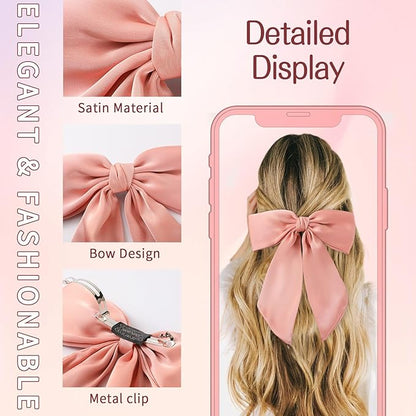 6 PCS Hair Bows for Women, Big Bow Hair Clips for Girls, Silky Satin Hair Bow Clips Oversized, Large Cute Aesthetic Hair Accessories Gifts