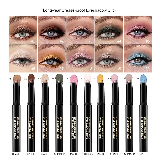 Eyeshadow Stick, Shimmer and Matte Cream Eye Shadow Brightener Sticks Eyeliner Pencil Crayon, Waterproof Long Lasting Eye Highlighter Stick Makeup,0.056 Oz(#1-Caramel)