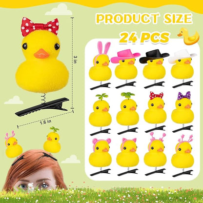 24 Pcs Duck Clips for Hair, Yellow Womens Duck Hairpin Set, Cute Duck Hair Accessories for School Home Party Props