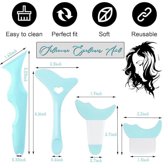 4Pcs Reusable Silicone Eyeliner Stencils - Mascara Shield Guard, Eyelash Lipstick Eyeshadow Applicators Aid Tool - Multifunctional Eye Makeup Tool for Women, Beginners (Green)