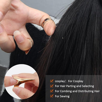 17 Pieces Hair Parting Tools Set Heart, Included 8P Parting Ring 2P Metal Rat Tail Comb 6P Hair Sectioning Clip with 1P Magnetic Wrist Sewing Pin Holder for Braiding (Yellow)