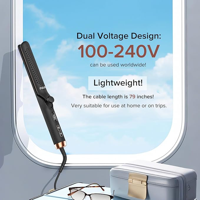 360° Airflow Styler Curling Iron, 1.25 Inch Hair Straightener and Curler 2 in 1, LED Display Curling Flat Iron with Cooling Air Vents to Lock in Style, Adjustable Temp Curling Wand (Black)