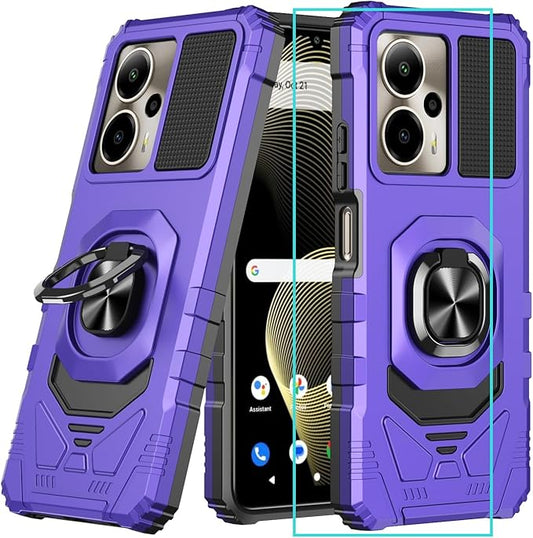 for Cricket Outlast 5G Phone Case/AT&T Motivate Pro 5G Phone Case with Screen Protector,Dual Layer Military Grade Protection with Ring Stand for Cricket Outlast 5G 2024/ATT Motivate Pro 5G Purple