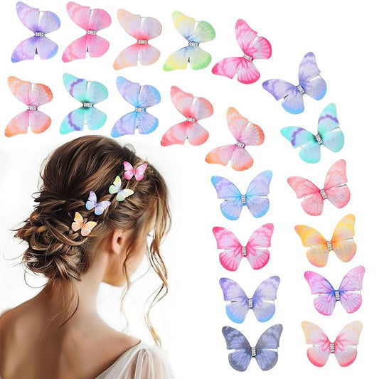 20Pcs Butterfly Hair Clips for Women Moving Glitter Butterfly Clip Fairy Accessories Light