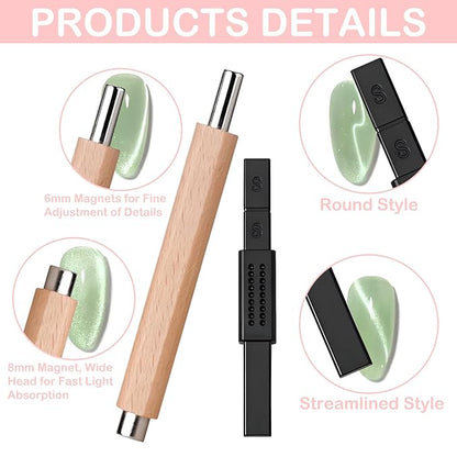 2Pcs Wood Color & Black Cat Eye Nail Art Magnets Cateye Magnet, Gel Nail Polish Magnet Tools Cat Eye Gel Nail Polish Nail Products, Gel Polish Nail Tools, Cat Eye Nail Polish Nail Accessories