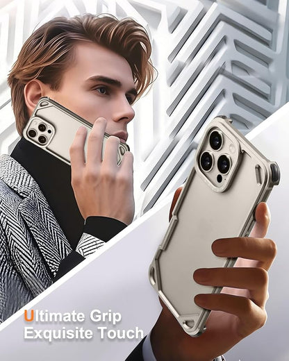 OATSBASF for iPhone 16 Pro Max 6.9" Bumper Case Metal, Aluminum Frame Slim Fit No Back Design, Compatible with MagSafe, 4 Corner Shockproof Protection, Minimalist Frameless Phone Case,Natural Titanium