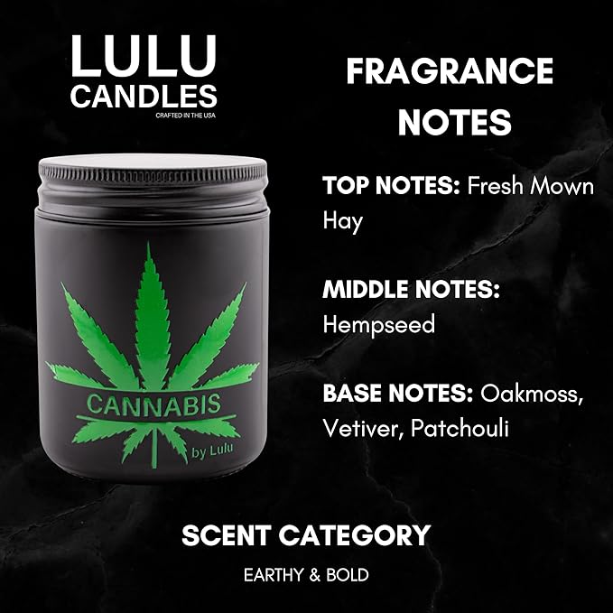 Lulu Candles | Cannabis | Luxury Scented Soy Jar Candle | Hand Poured in The USA | Highly Scented & Long Lasting | 8 Oz. Mason Jar