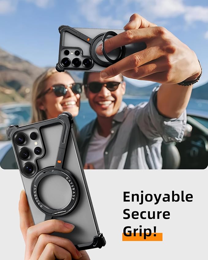 OATSBASF Minimalist Phone Case Compatible with Samsung Galaxy S25 Ultra, 360° Rotation Kickstand Aluminum Metal Frameless Design Bumper Case, Protective Shock Grade Shell, Black