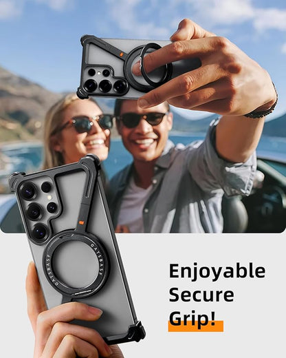 OATSBASF Minimalist Phone Case Compatible with Samsung Galaxy S25 Ultra, 360° Rotation Kickstand Aluminum Metal Frameless Design Bumper Case, Protective Shock Grade Shell, Black