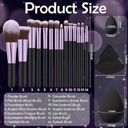 14 Pcs Travel Makeup Brush Set Portable Mini Makeup Brushes Make up Brush with Case,5 Pcs Makeup Sponge Mother's Day Gift for Foundation Powder Concealers Eye Shadows(Black)