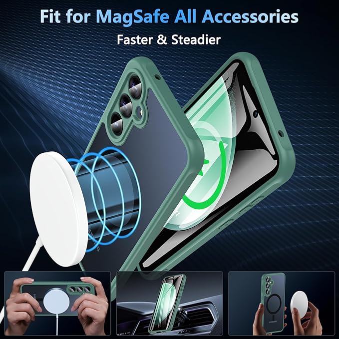 For Samsung Galaxy S23 FE Case 6.4'',Magnetic Galaxy S23 FE Case for Magsafe with Screen Protector [Military-Grade Protection] Shockproof Phone Case Samsung S23 FE Slim Protective Case S23 FE 5G,Green