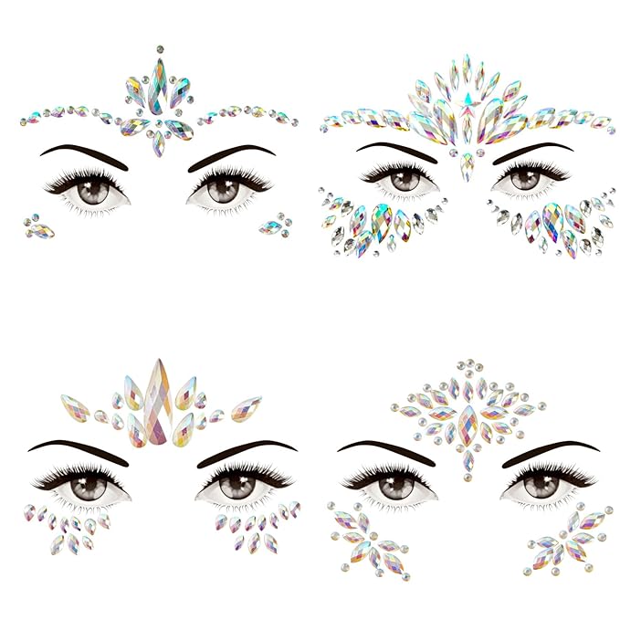 4 Sheets Euphoria Face Gems, 10g Chunky Glitter, Rhinestones Jewels Stickers Glow in The Dark-Luminous Gems Body Makeup for Music Festivals Rave Carnival Cosplay (2Luminous)