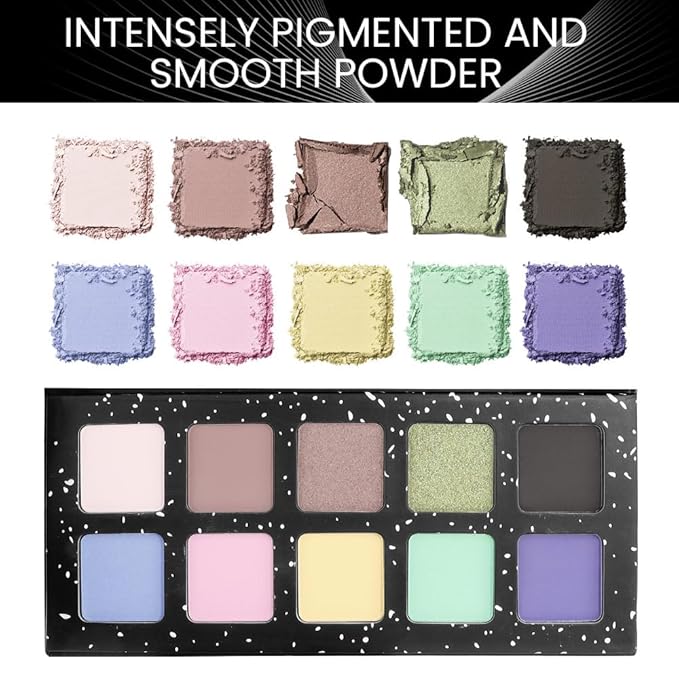 Ten Color Matte Shimmer Eyeshadow Makeup Palette, Nude Brown Green Yellow Blue Purple Pink 10Color Series, Prom Velvety Matte Glitter Finish Eye Makeup Looks,Vegan & Cruelty-Free, Built-in Mirror 02#
