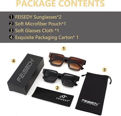 FEISEDY Retro 90s Square Sunglasses for Women Men Trendy Chunky Rectangle Sunglasses UV400 Protection B2385