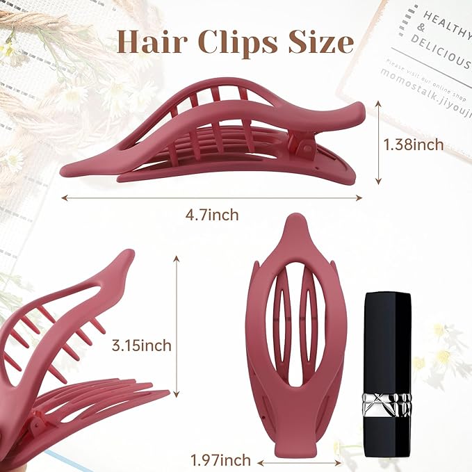 French Flat Hair Clips for Women - 6Pcs Flat Hair Claws for Thin Thick Hair Strong Hold No Slip Grip Hair Claw Clips for Women Girls (Matte Dark color(L:4.6 IN, W:1.97IN))