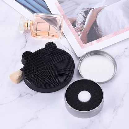 Silicon Makeup Brush Cleaner Mat with Brush Drying manual Make up cleaner cleanser machine Cosmetic Cleaning Pad+Makeup Dry Cleaned Quick Color Removal Sponge Scrubber Tool(Black)