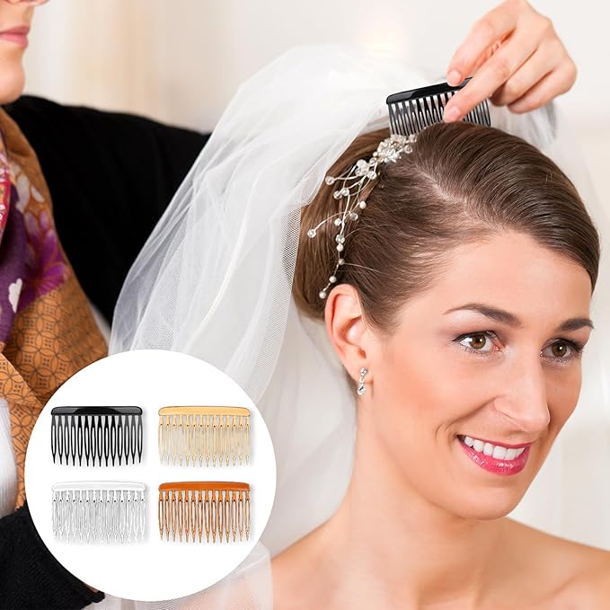 12 Pcs Side Combs French Twist 14 Teeth Decorative Hair Accessories Vintage Style Clips Pins Plastic Fine Styling Comb for Women Bridal Long Curly Hair