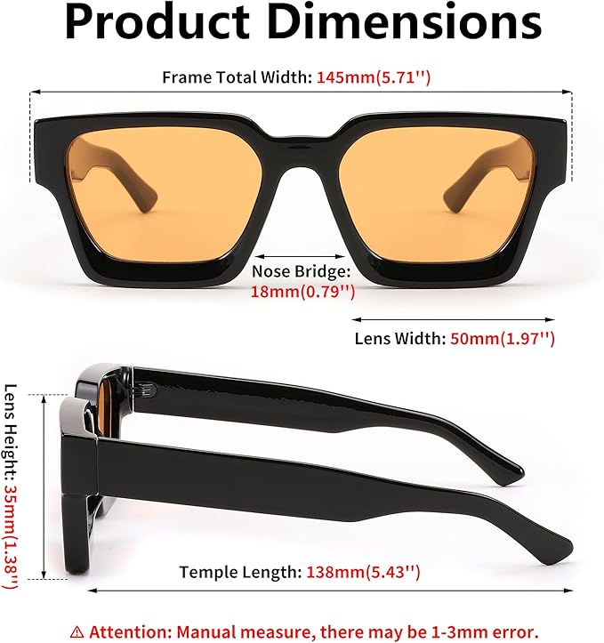 FEISEDY Retro 90s Square Sunglasses for Women Men Trendy Chunky Rectangle Sunglasses UV400 Protection B2385