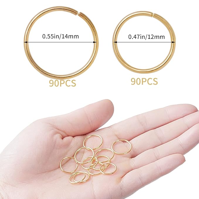 Nydotd 180 Pieces Hair Rings and Loop Clips, Women's Fashion Hip-Hop DIY Hair Accessories for Braids, Dreadlocks (12mm+14mm, KC Gold)