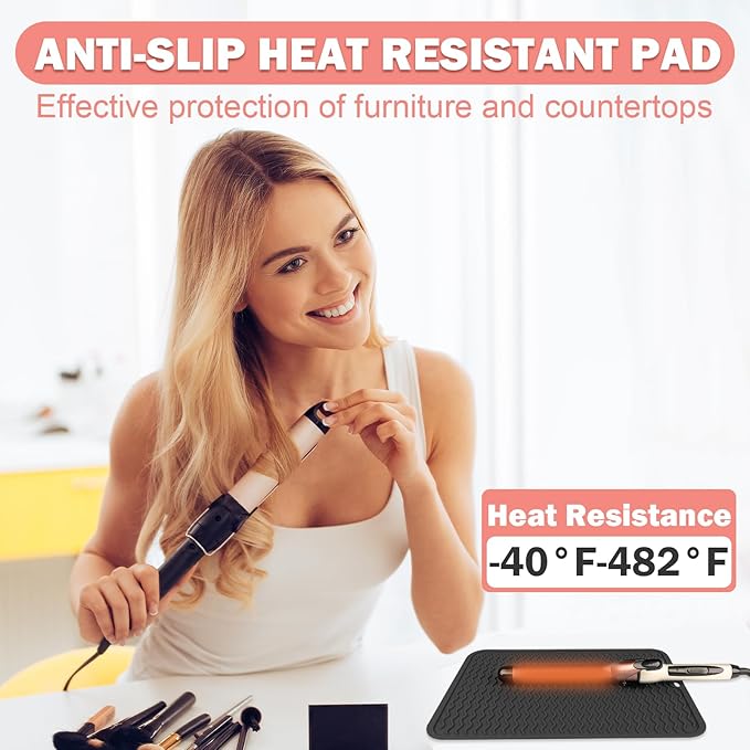 Oversize Silicone Heat Resistant Mat for Curling Iron, Hair Straightener, Flat Irons and Hot Hair Styling Tools, Portable Wrap Pad Cover for Home Vanity Travel(14.2" x 11")