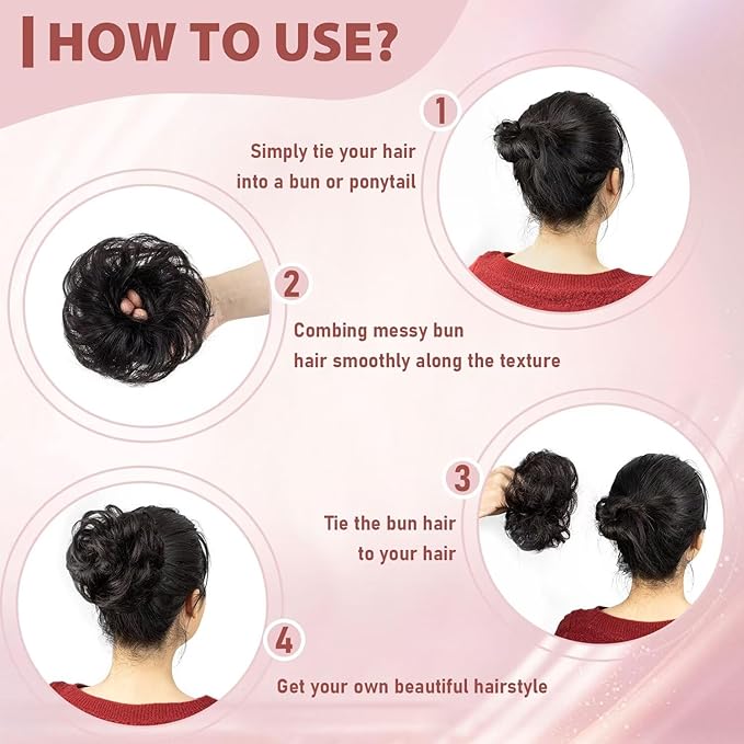 1 PCS Messy Bun Hair Piece Real Human Hair Thick Updo Wavy Curly Chignon Ponytail Hair Extensions Hair Bun Hairpieces for Women Girls (#1 Jet Black)