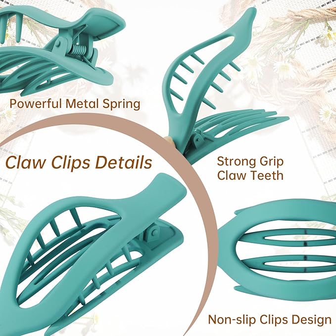 French Flat Hair Clips for Women - 6Pcs Flat Hair Claws for Thin Thick Hair Strong Hold No Slip Grip Hair Claw Clips for Women Girls