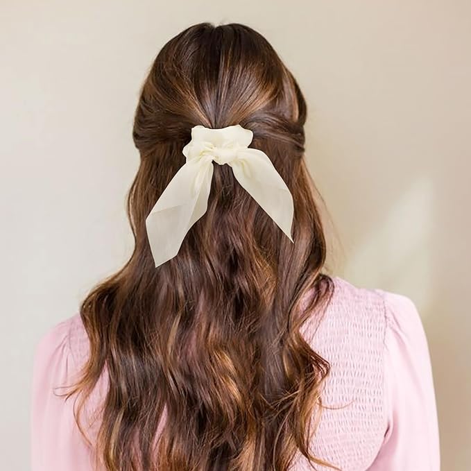 6 PCS Small Hair Bows Silk Scrunchies, Hair Ties with Bows, Hair Scrunchies for Women Girls, Knotted Bow Silk Hair Ties, Satin Hair Ribbons Elastic Hair Ties Valentine's Day Gifts Holiday