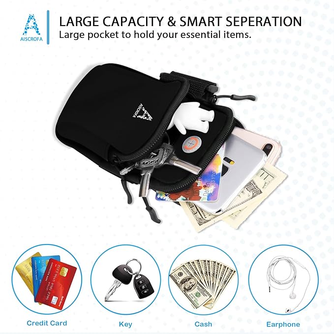 Sports Armband, Running Gym Universal Smartphone Arm Bag with Earphone Hole Multifunctional Pockets foriPhone 15, 14, 13, 12, 11 Pro Max, Xs, Xr, X, 8 Plus, SE, Galaxy S22 Ultra and More